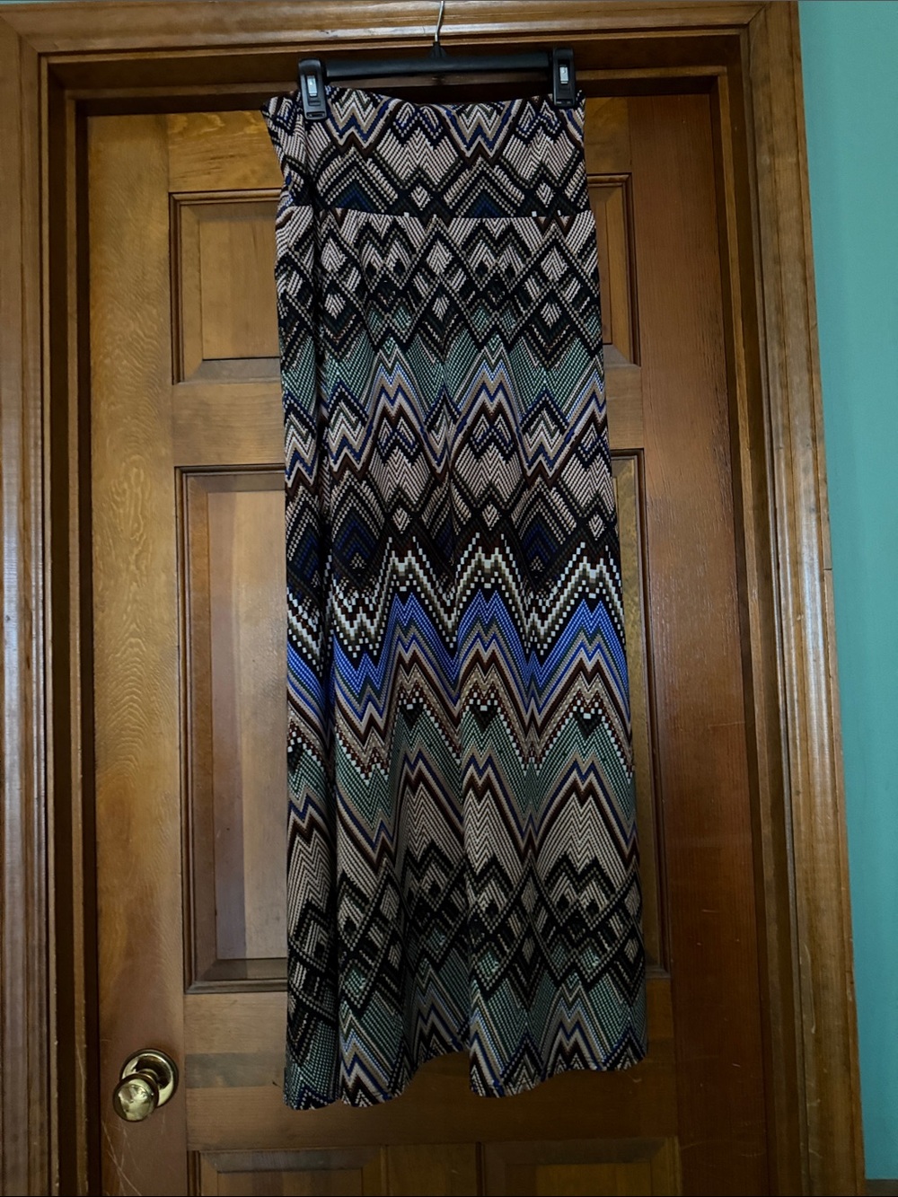 Azules Chevron Maxi Skirt in Black, Blue, Green, Cream NWT